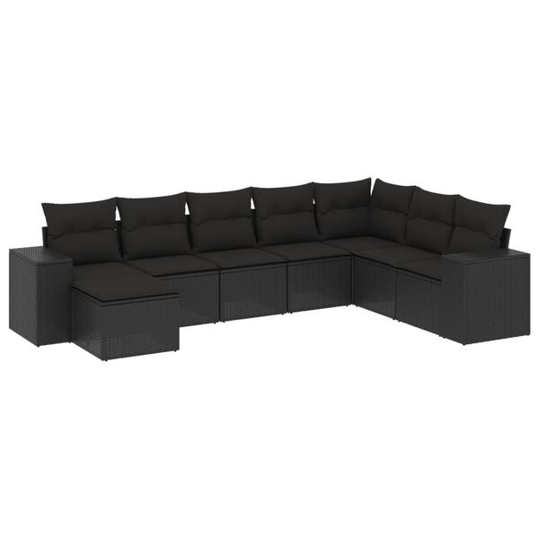 vidaXL 8 pcs conjunto sof&aacute;s de jardim com almofad&otilde;es vime PE preto