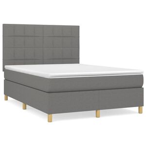 vidaXL Cama com molas/colch&atilde;o 140x200 cm tecido cinzento-escuro