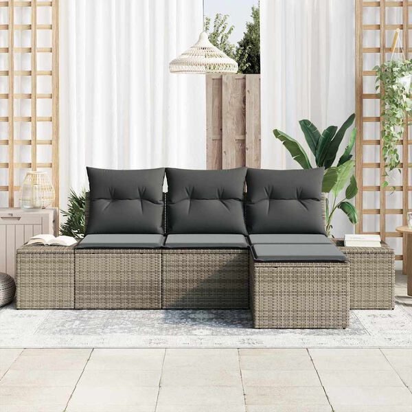 vidaXL Conjunto de Sofá de Jardim 4 pcs Cinzeto Rattan Sintético