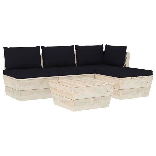 vidaXL 5 pcs conjunto lounge de paletes + almofad&otilde;es madeira de abeto