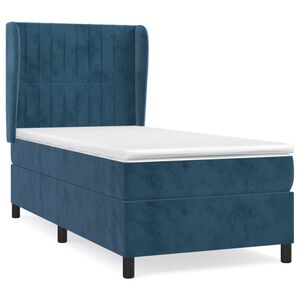 vidaXL Cama com molas/colch&atilde;o 100x200 cm veludo azul-escuro