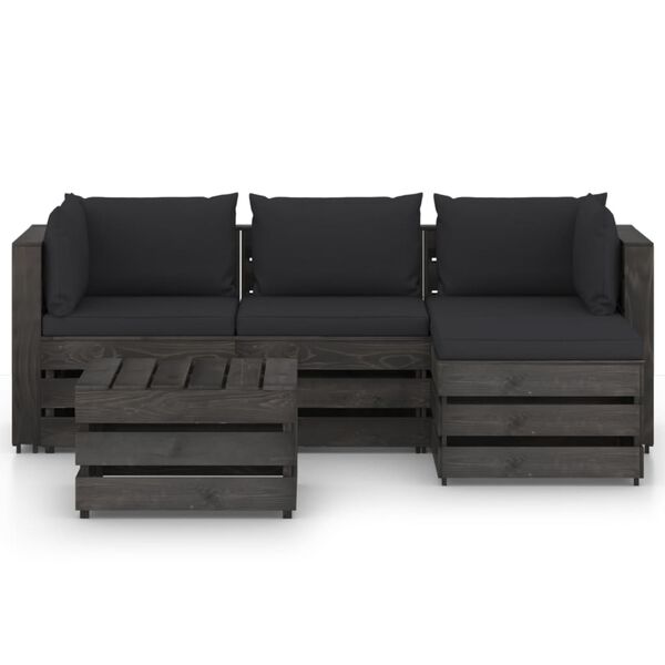 vidaXL 5 pcs conj. lounge jardim + almofad&otilde;es madeira impreg. cinzento