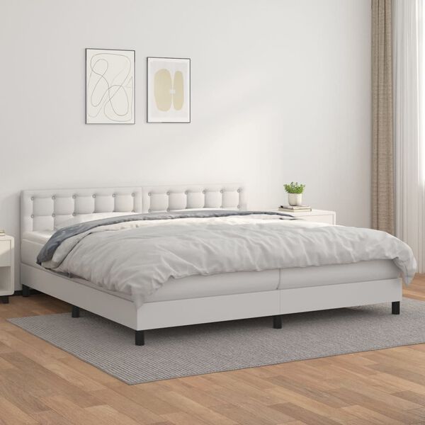 vidaXL Cama com molas/colch&atilde;o 200x200 cm couro artificial branco