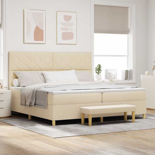vidaXL Cama Box com colch&atilde;o com cabeceira Creme 200 x 200 cm tecido
