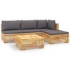 vidaXL 5 pcs conjunto lounge jardim c/ almofad&otilde;es madeira teca maci&ccedil;a