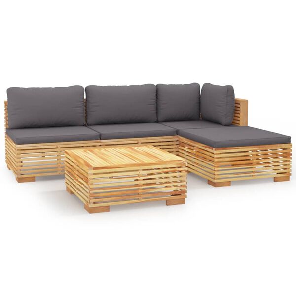 vidaXL 5 pcs conjunto lounge jardim c/ almofad&otilde;es madeira teca maci&ccedil;a
