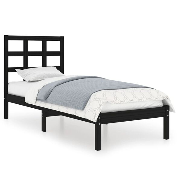 vidaXL Estrutura cama pequena solteiro 75x190 cm madeira maciça preto