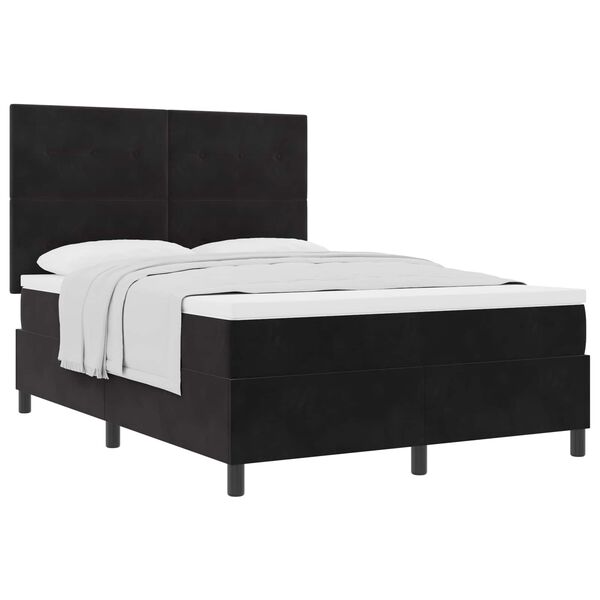vidaXL Cama Box com colch&atilde;o com cabeceira Preto 160 x 200 cm Veludo
