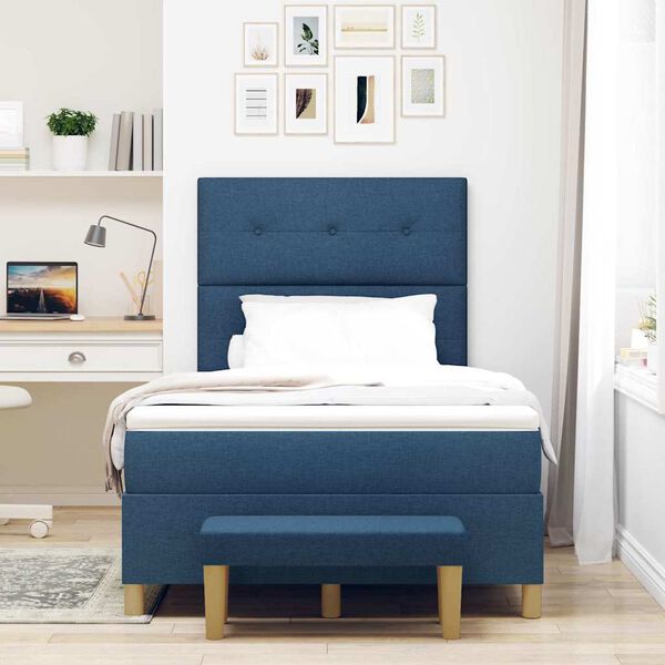 vidaXL Cama Box com colch&atilde;o com cabeceira Azul 120 x 200 cm tecido