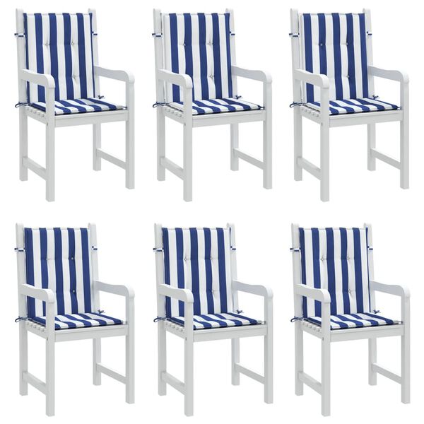vidaXL Almofad&otilde;es cadeira encosto baixo 6pcs tecido riscas azul/branco