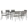 vidaXL 7 pcs conjunto de jantar para jardim vime PE e a&ccedil;o cinza/preto