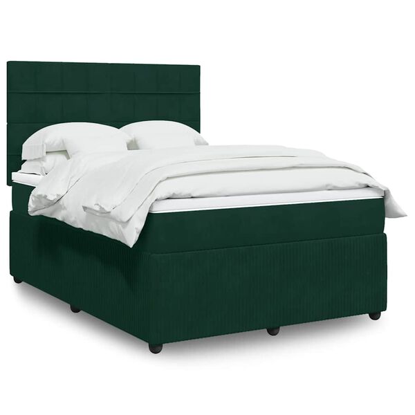 vidaXL Cama com molas/colch&atilde;o 160x200 cm veludo verde-escuro