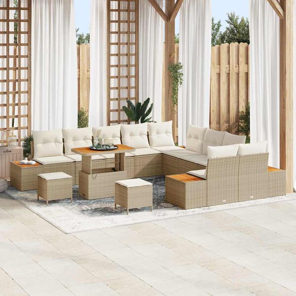 vidaXL Conjunto de Sof&aacute; de Jardim 13 pcs Bege Rattan Sint&eacute;tico