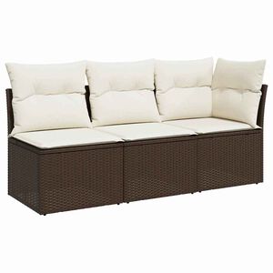 vidaXL Sof&aacute; de jardim com almofad&otilde;es 3 lugares vime PE castanho