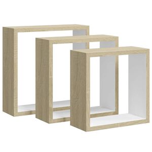 vidaXL Prateleiras parede forma de cubo 3pcs cm branco/carvalho sonoma