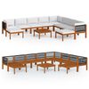 vidaXL Conjunto de lounge de jardim vidaXL com 11 pe&ccedil;as e almofadas em madeira de ac&aacute;cia creme e corda