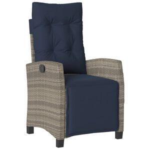 vidaXL Cadeira de jardim reclin&aacute;vel c/ apoio para os p&eacute;s vime PE cinza
