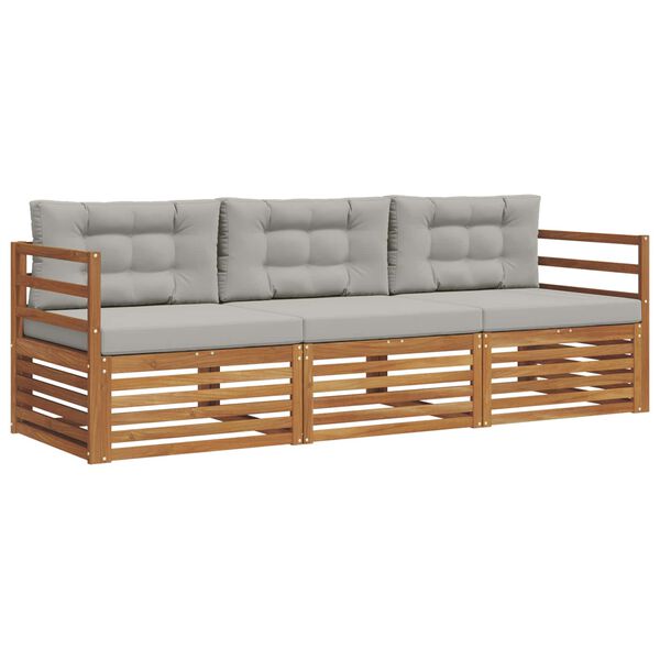 vidaXL Conjunto de Sof&aacute;s para Exterior 3 pcs Cinza Natural e Claro