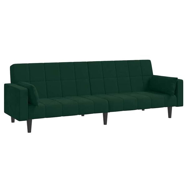 vidaXL Sofá-cama 2 lugares com duas almofadas veludo verde-escuro