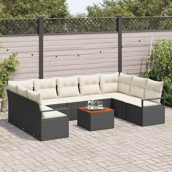 vidaXL Conjunto de Sof&aacute; de Jardim 10 pcs Preto Rattan Sint&eacute;tico