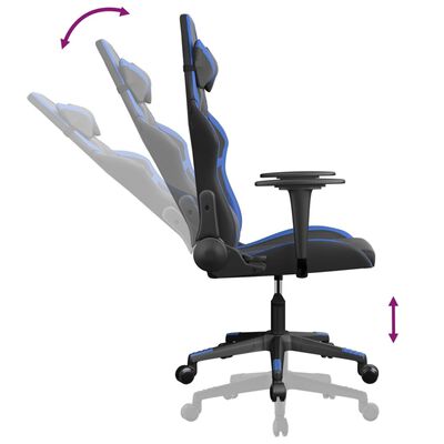vidaXL Cadeira gaming de massagens couro artificial preto e azul