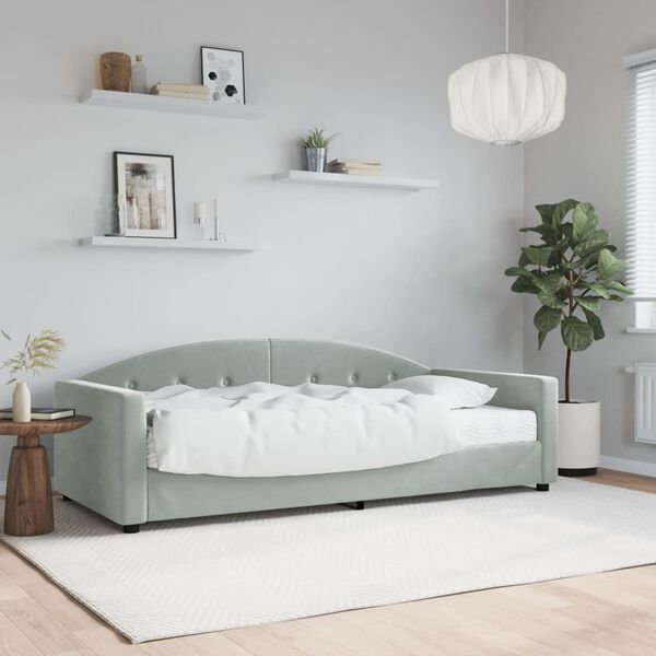 vidaXL Sofá-cama com colchão 90x200 cm veludo cinzento-claro
