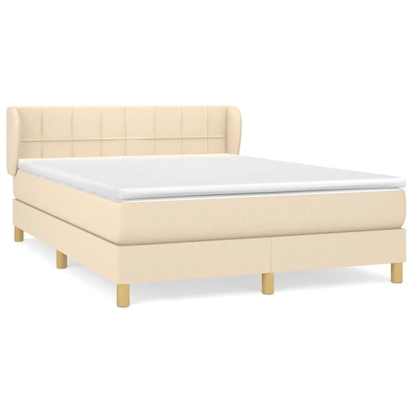 vidaXL Cama com molas/colch&atilde;o 140x190 cm tecido cor creme