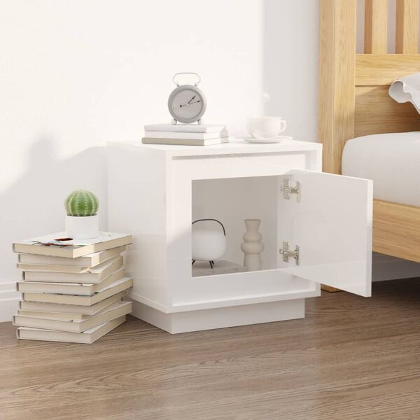 vidaXL Mesa de cabeceira 44x35x45cm derivados madeira branco brilhante