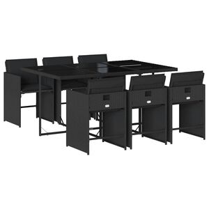 vidaXL 7 pcs conjunto de jantar p/ jardim c/ almofad&otilde;es vime PE preto