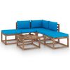 vidaXL 6 pcs conjunto lounge de jardim c/ almofad&otilde;es azuis