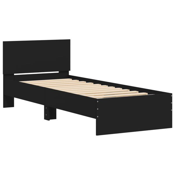 vidaXL Estrutura de cama com cabeceira e luzes LED 75x190 cm preto