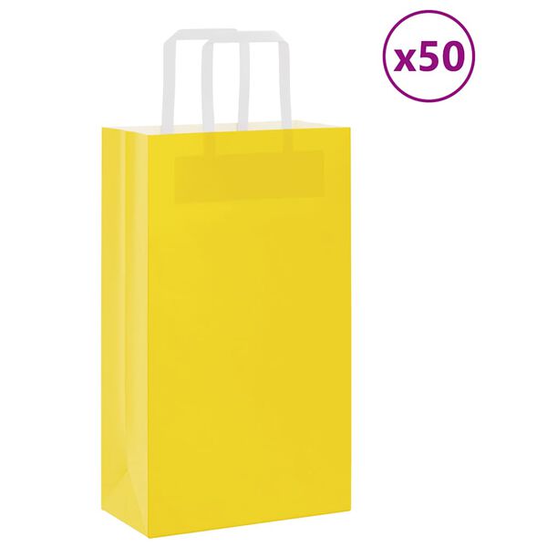 vidaXL Sacos de papel 50 unid com al&ccedil;as amarelo 21x11x36 cm
