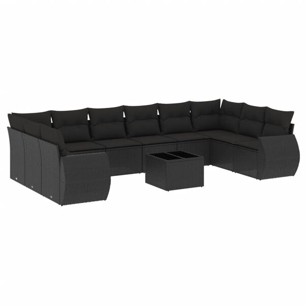 vidaXL 11 pcs conjunto sof&aacute;s de jardim c/ almofad&otilde;es vime PE preto