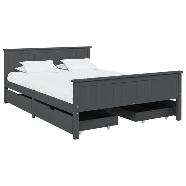 vidaXL Estrutura cama c/ 4 gavetas 140x200cm pinho maci&ccedil;o cinza-escuro