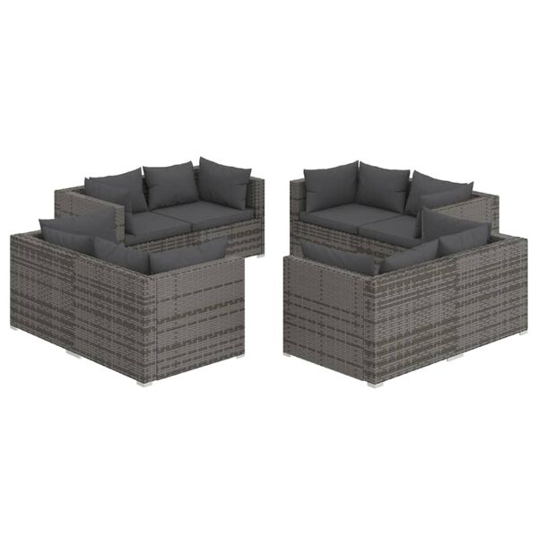 vidaXL 8 pcs conjunto lounge de jardim c/ almofad&otilde;es vime PE cinzento