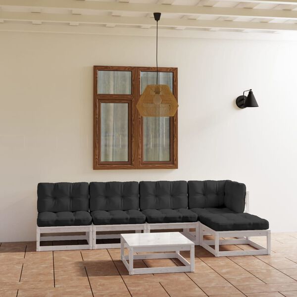 vidaXL 6 pcs conjunto lounge de jardim com almofad&otilde;es pinho maci&ccedil;o
