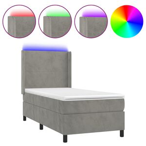 vidaXL Cama box spring c/ colch&atilde;o/LED 100x200 cm veludo cinzento-claro