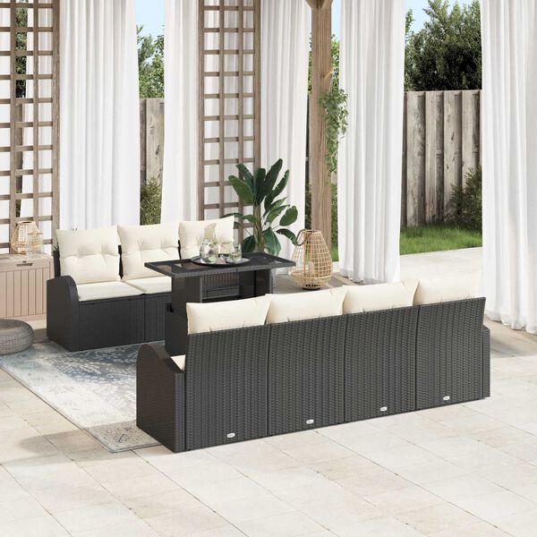 vidaXL Conjunto de Sof&aacute; de Jardim 8 pcs Preto Rattan Sint&eacute;tico