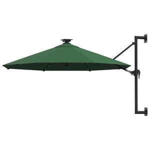 vidaXL Guarda-sol para jardim de parede com luzes LED 300 cm verde