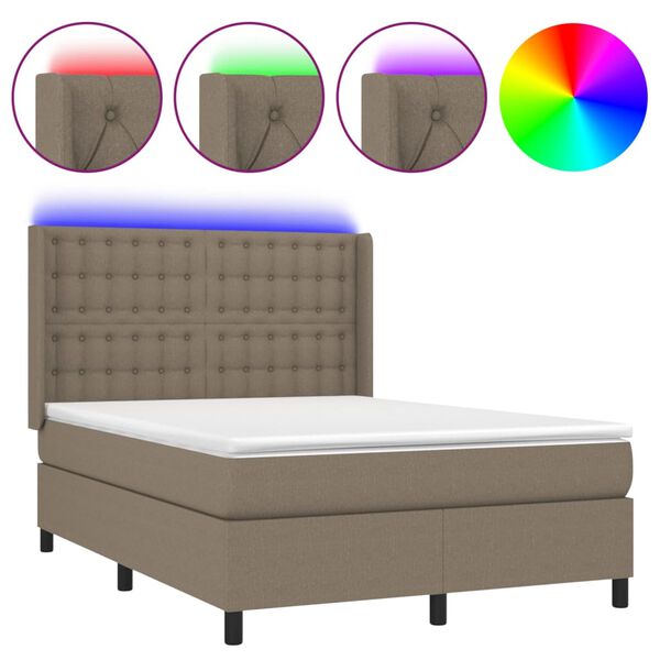 vidaXL Cama box spring colch&atilde;o/LED 140x190cm tecido cinza-acastanhado