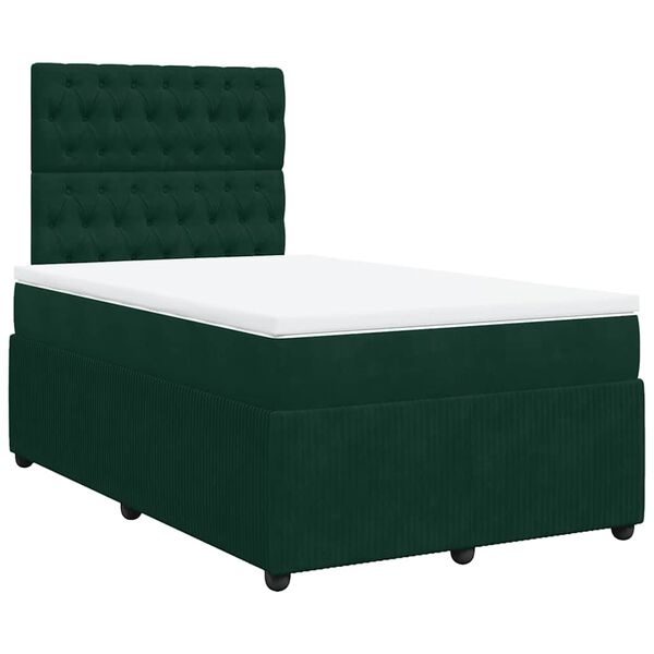 vidaXL Cama boxspring com colch&atilde;o 120x190 cm veludo verde-escuro