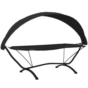 vidaXL Espregui&ccedil;adeira exterior c/ toldo a&ccedil;o e tecido oxford preto