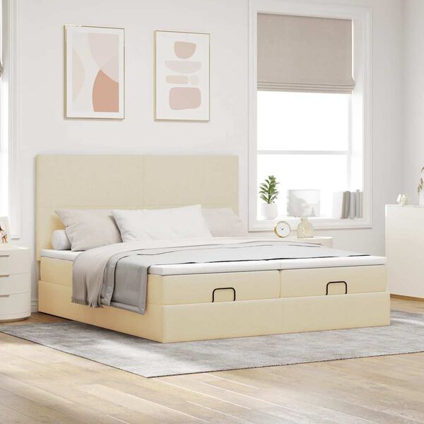 vidaXL Estrutura de cama otomana com colch&otilde;es tecido creme 160x200cm