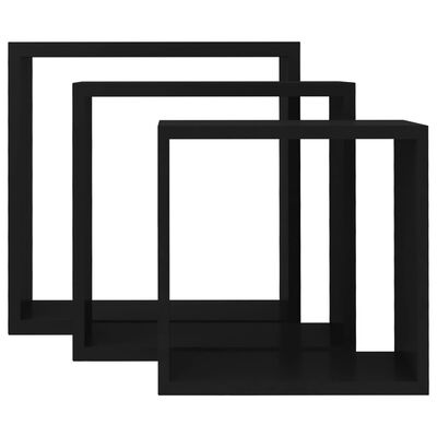 vidaXL Prateleiras de parede em forma de cubo 3 pcs MDF preto