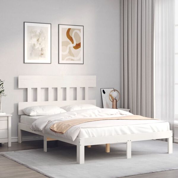 vidaXL Cama sem colch&atilde;o 140x200 cm madeira de pinho maci&ccedil;a branco