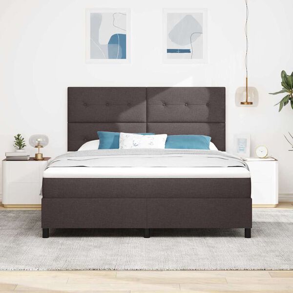 vidaXL Cama Box com colch&atilde;o Marrom Escuro 180 x 200 cm tecido