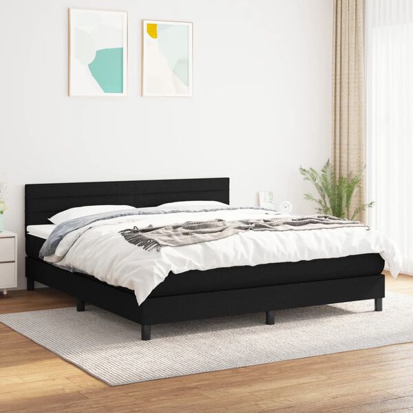 vidaXL Cama com molas/colch&atilde;o 160x200 cm tecido preto