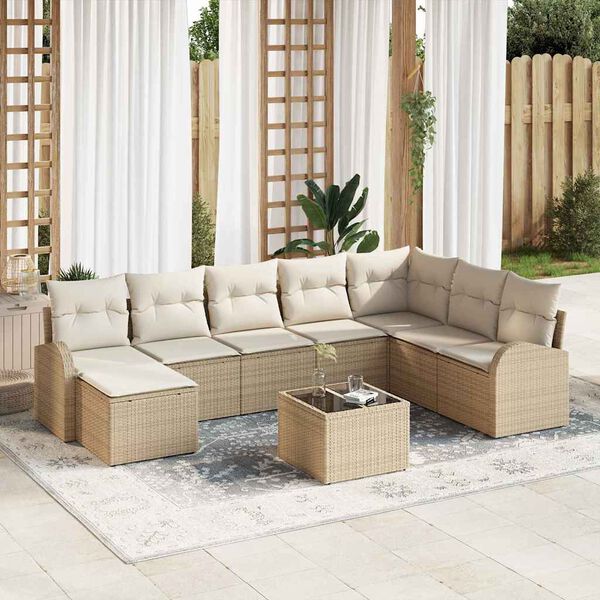 vidaXL Conjunto de Sofá de Jardim 9 pcs Bege Rattan Sintético