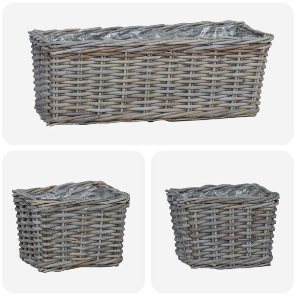 vidaXL Cesta de Plantas com armazenamento 3 pcs Cinzeto Rattan Kubu