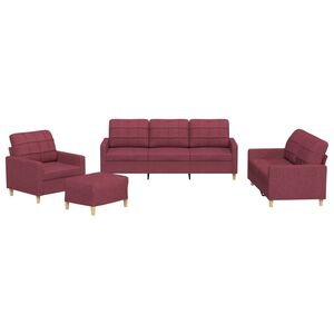 vidaXL 4 pcs conjunto de sof&aacute;s com almofad&otilde;es tecido vermelho tinto